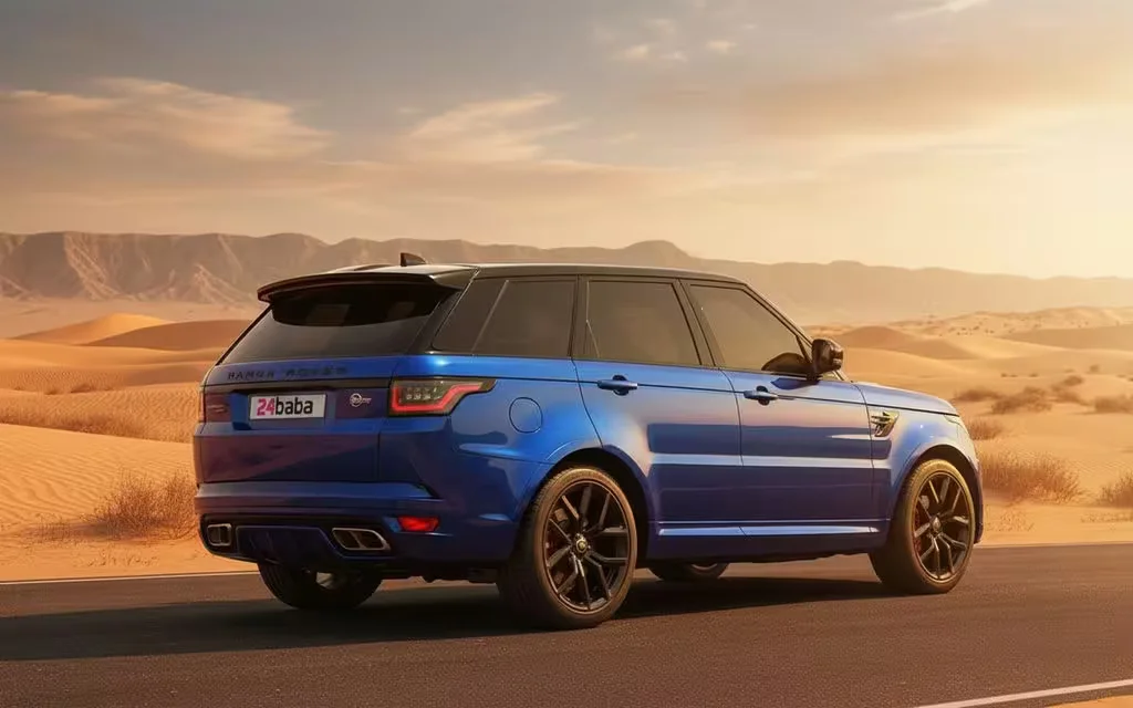 LandRover RangeRoverSport 2020 Blue rear view showing taillights – rental in Dubai