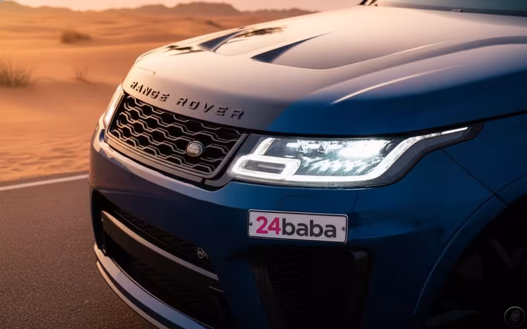 LandRover RangeRoverSport 2020 Blue front view with headlights – rental in Dubai