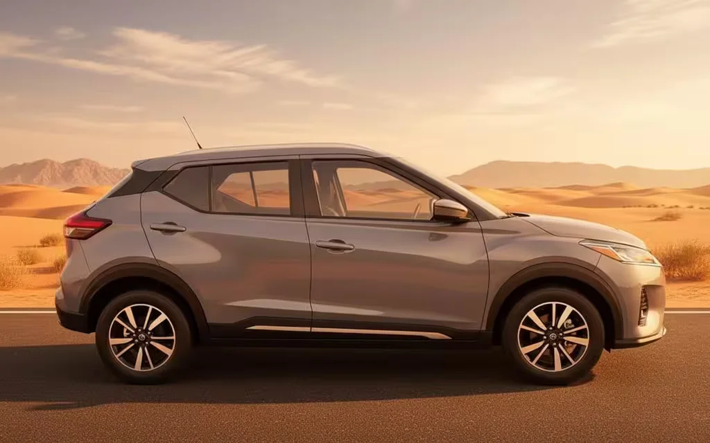 Nissan Kicks 2022 Grey side profile – rental in Dubai