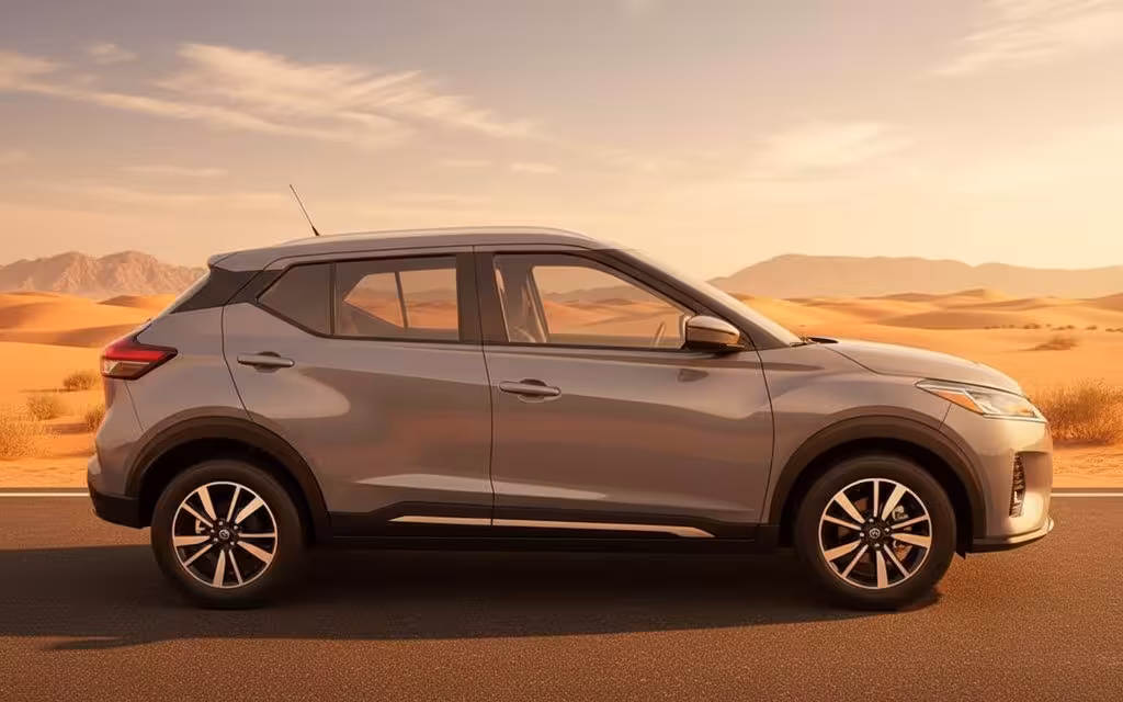 Nissan Kicks 2022 Grey side profile – rental in Dubai