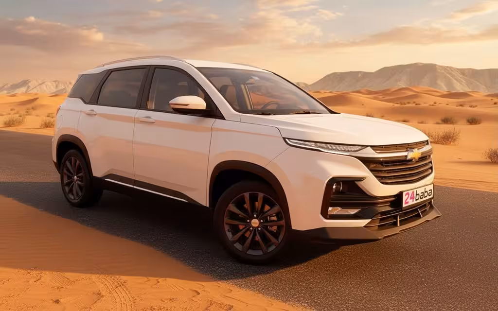 Chevrolet Captiva 2026 White front view with headlights – rental in Dubai