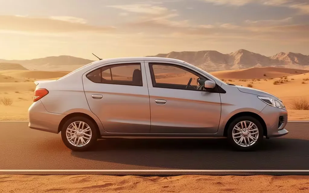 Mitsubishi Attrage 2022 Grey side profile – rental in Dubai