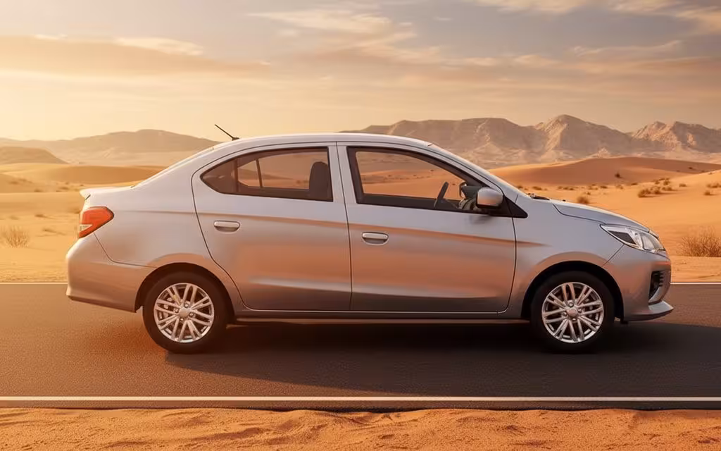 Mitsubishi Attrage 2022 Grey side profile – rental in Dubai