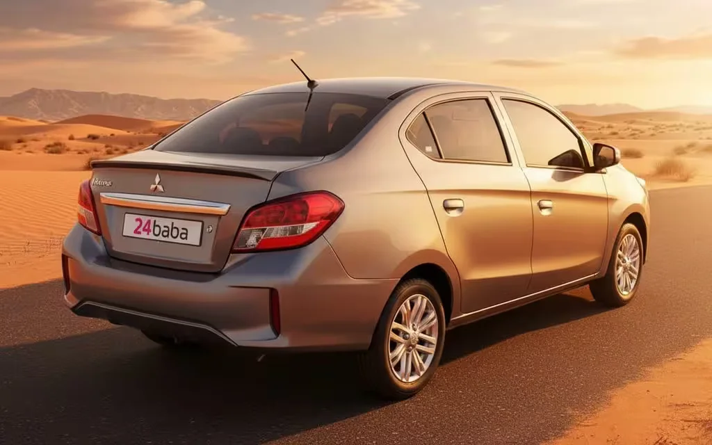 Mitsubishi Attrage 2022 Grey rear view showing taillights – rental in Dubai