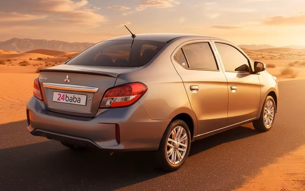 Mitsubishi Attrage 2022 Grey rear view showing taillights – rental in Dubai