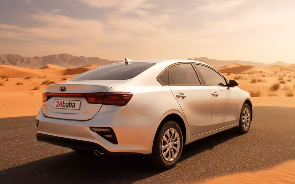 Kia Cerato 2025 Silver rear view showing taillights – rental in Dubai