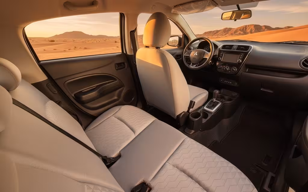 Mitsubishi Mirage 2023 leather seats and cabin – rental in Dubai