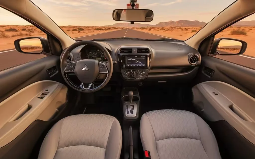 Mitsubishi Mirage 2023 interior view showing trim – rental in Dubai