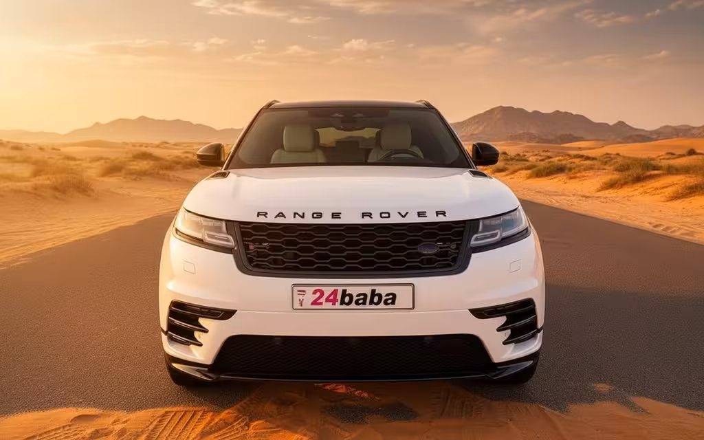 LandRover RangeRoverVelar 2022 White front view with headlights – rental in Dubai