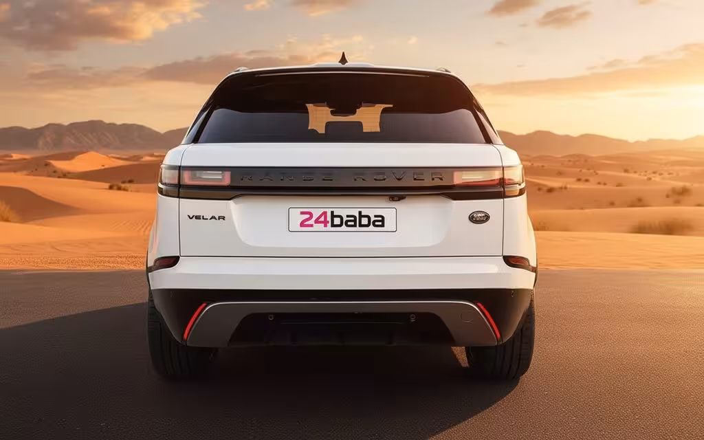 LandRover RangeRoverVelar 2022 White rear view showing taillights – rental in Dubai