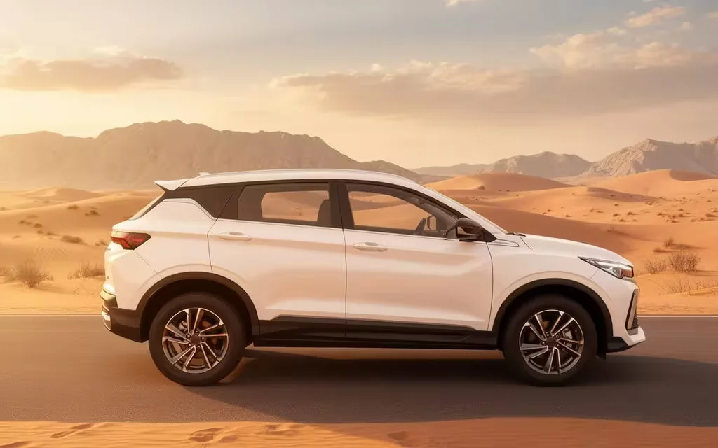 Geely Coolray 2025 White side profile – rental in Dubai