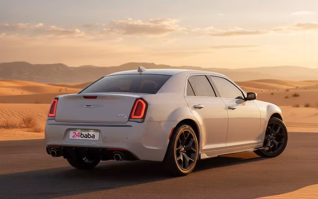 Chrysler 300 2021 White parked outdoor scene – rental in Dubai