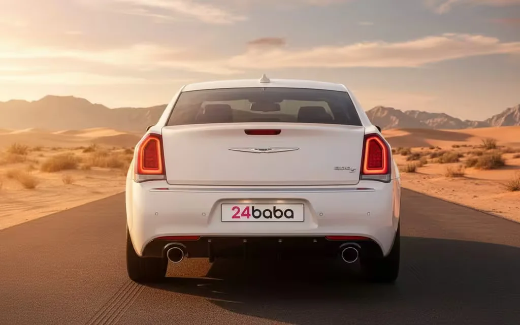 Chrysler 300 2021 White rear view showing taillights – rental in Dubai