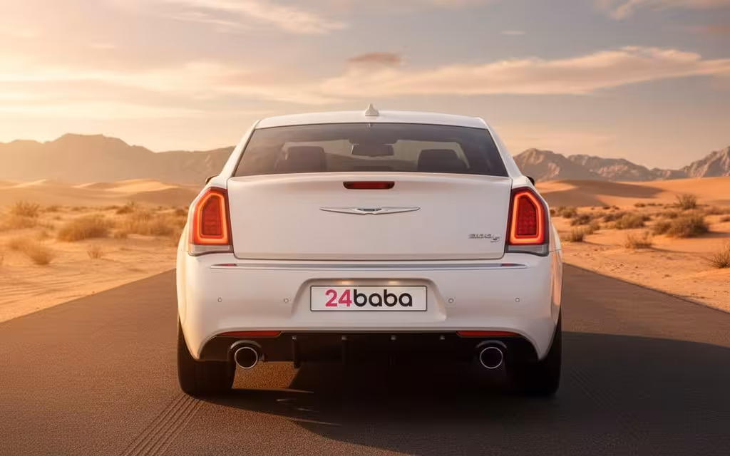 Chrysler 300 2021 White rear view showing taillights – rental in Dubai