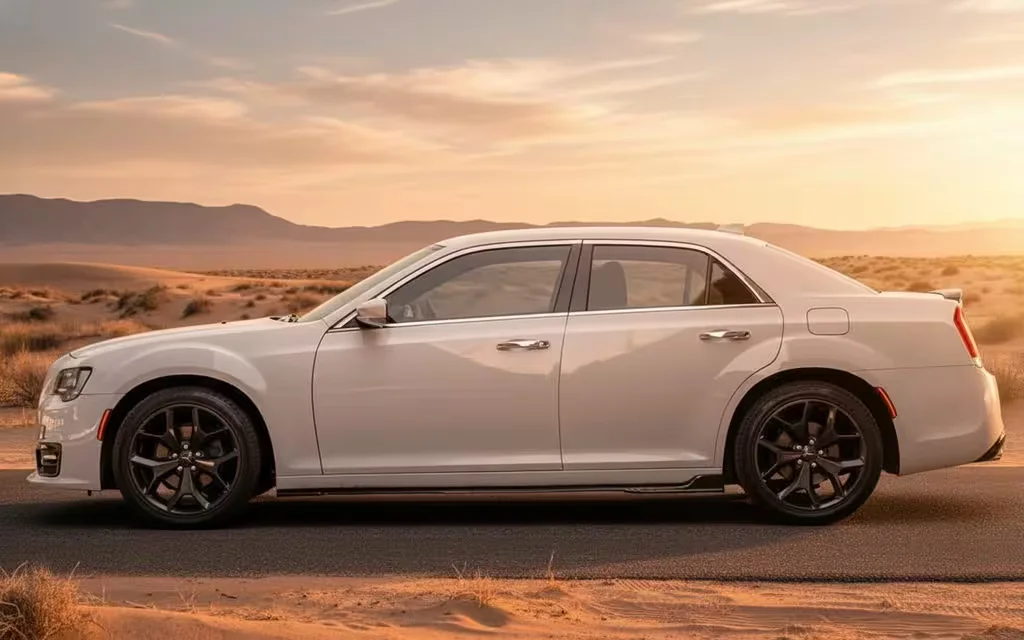 Chrysler 300 2021 White side profile – rental in Dubai