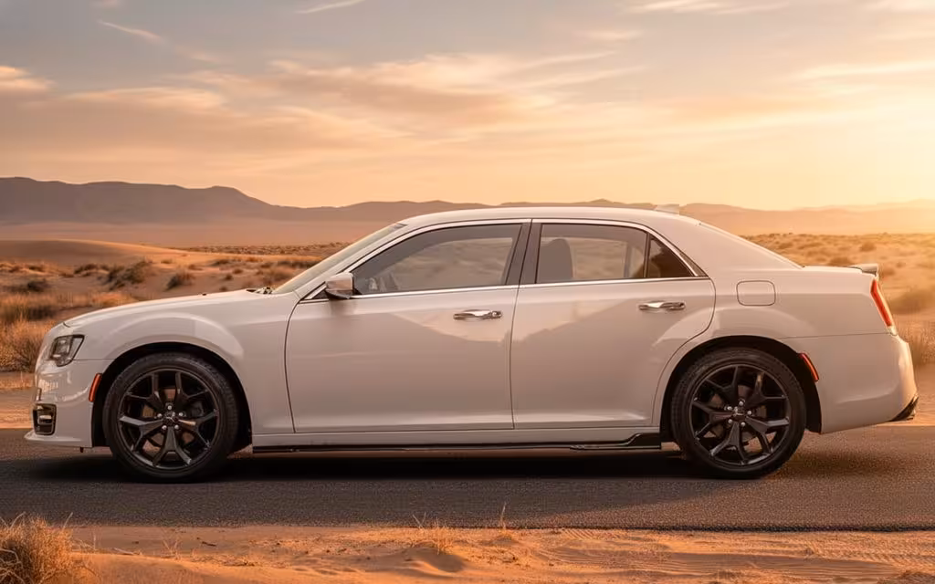 Chrysler 300 2021 White side profile – rental in Dubai