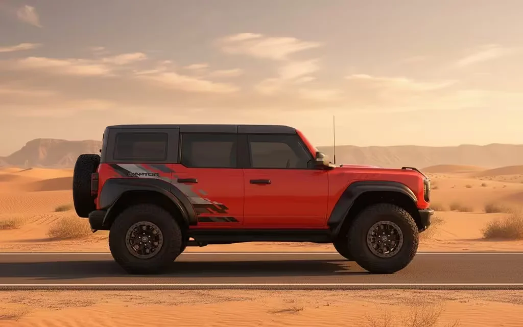 Ford Bronco 2023 Orange side profile – rental in Dubai