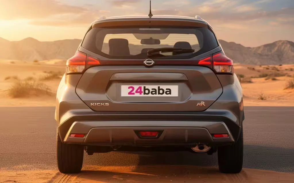Nissan Kicks 2024 Grey rear view showing taillights – rental in Dubai