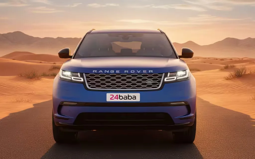 LandRover RangeRoverVelar 2021 Blue front view with headlights – rental in Dubai