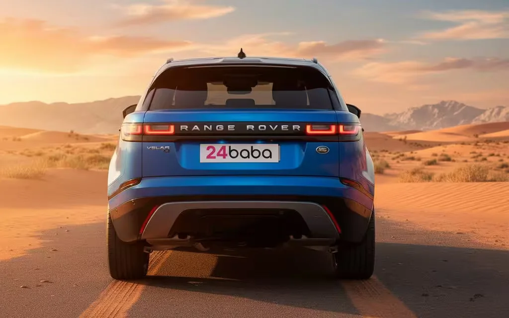 LandRover RangeRoverVelar 2021 Blue rear view showing taillights – rental in Dubai