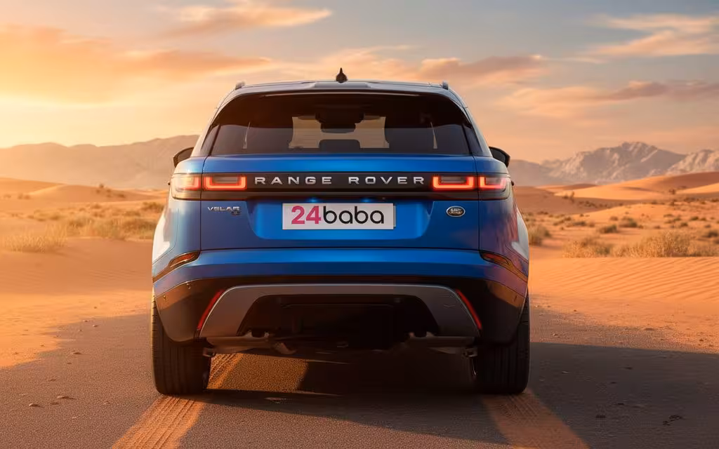 LandRover RangeRoverVelar 2021 Blue rear view showing taillights – rental in Dubai