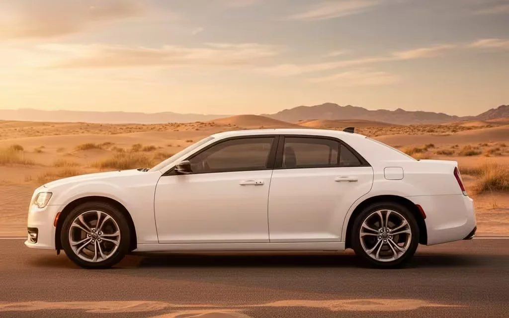 Chrysler 300 2025 White side profile – rental in Dubai