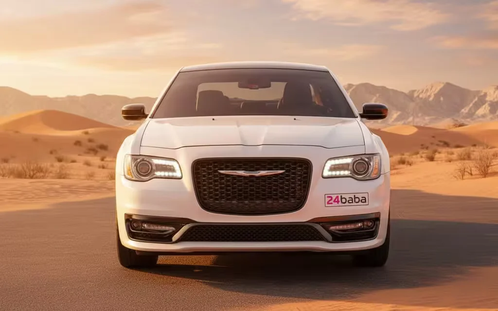 Chrysler 300 2025 White front view with headlights – rental in Dubai
