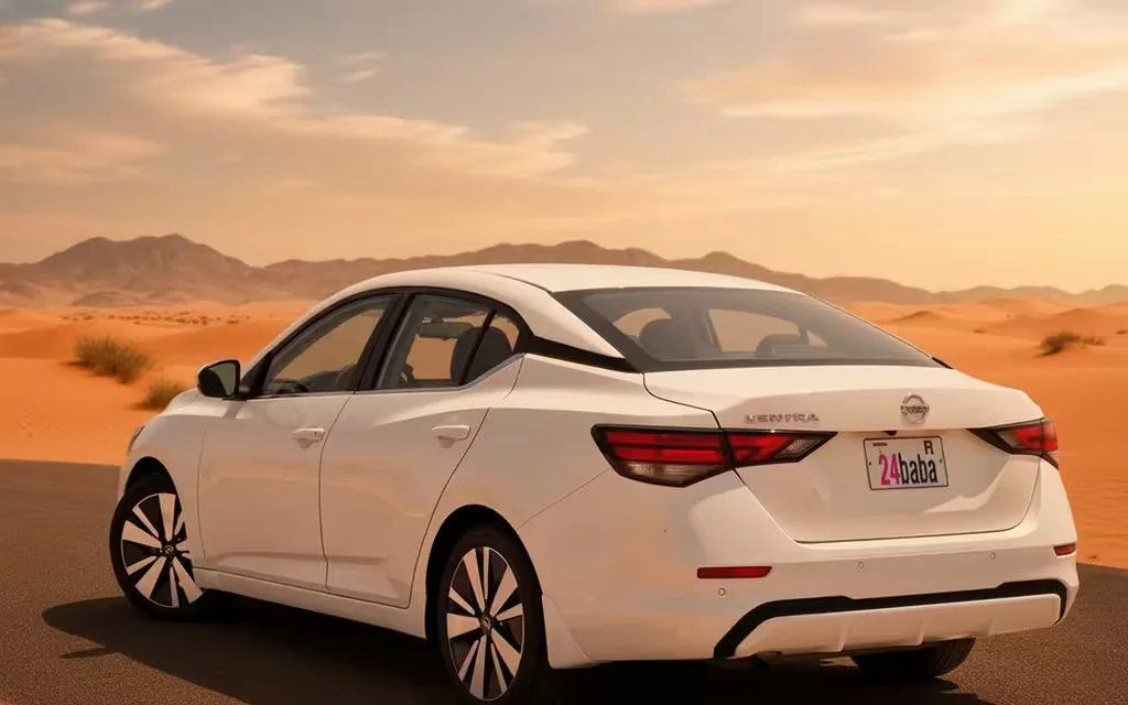 Nissan Sentra 2021 White rear view showing taillights – rental in Dubai