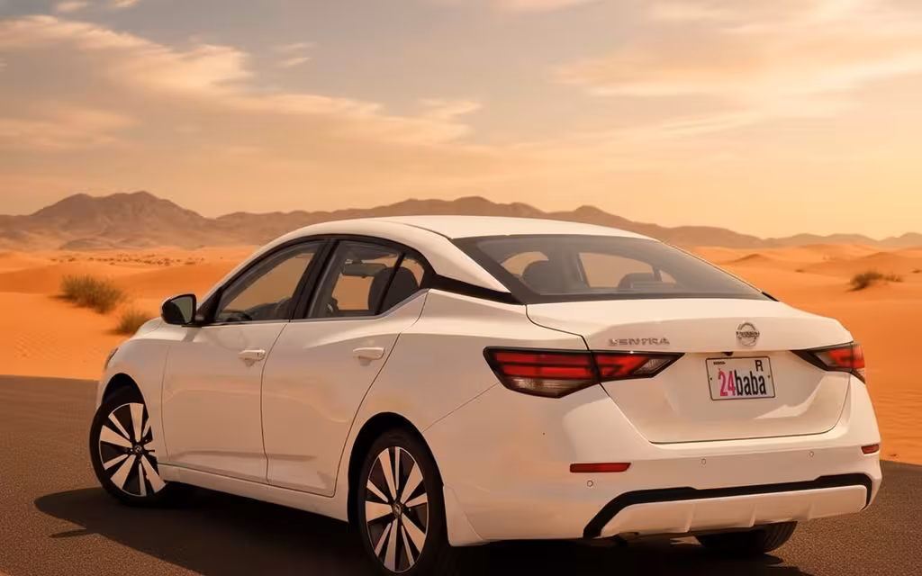 Nissan Sentra 2021 White rear view showing taillights – rental in Dubai