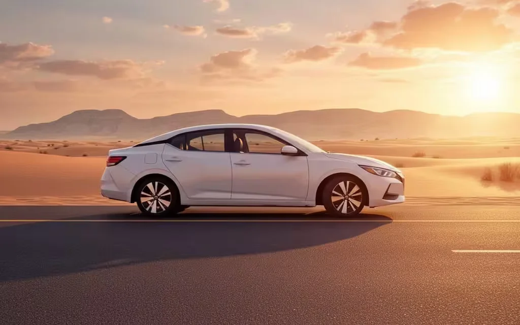 Nissan Sentra 2021 White side profile – rental in Dubai