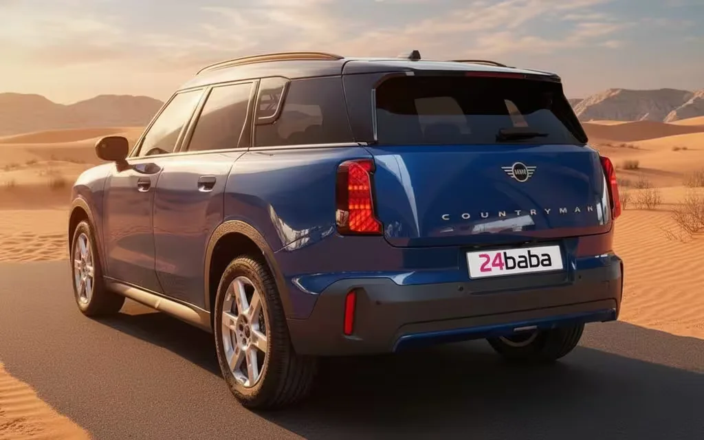 Mini Countryman 2025 Blue rear view showing taillights – rental in Dubai