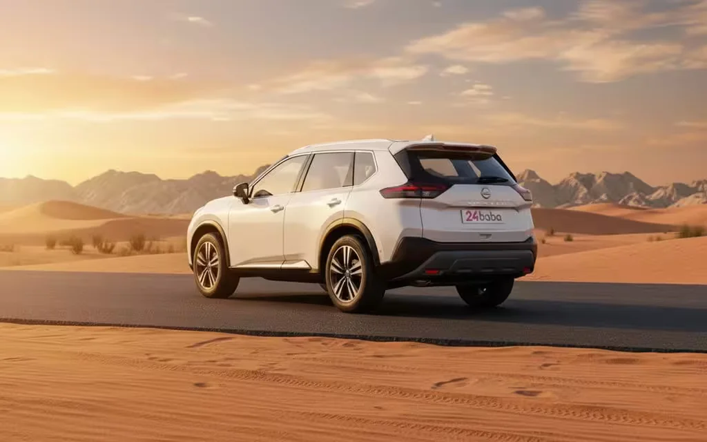 Nissan X Trail 2024 White rear view showing taillights – rental in Dubai
