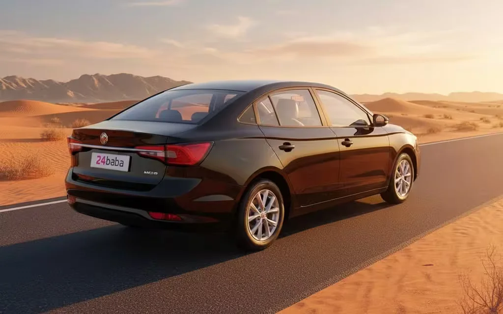 Mg 5 2023 Black rear view showing taillights – rental in Dubai