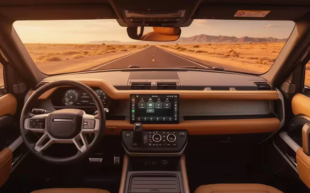 LandRover Defender 2023 interior view showing trim – rental in Dubai