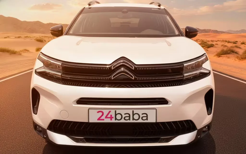 Citroen C5 2024 White front view with headlights – rental in Dubai