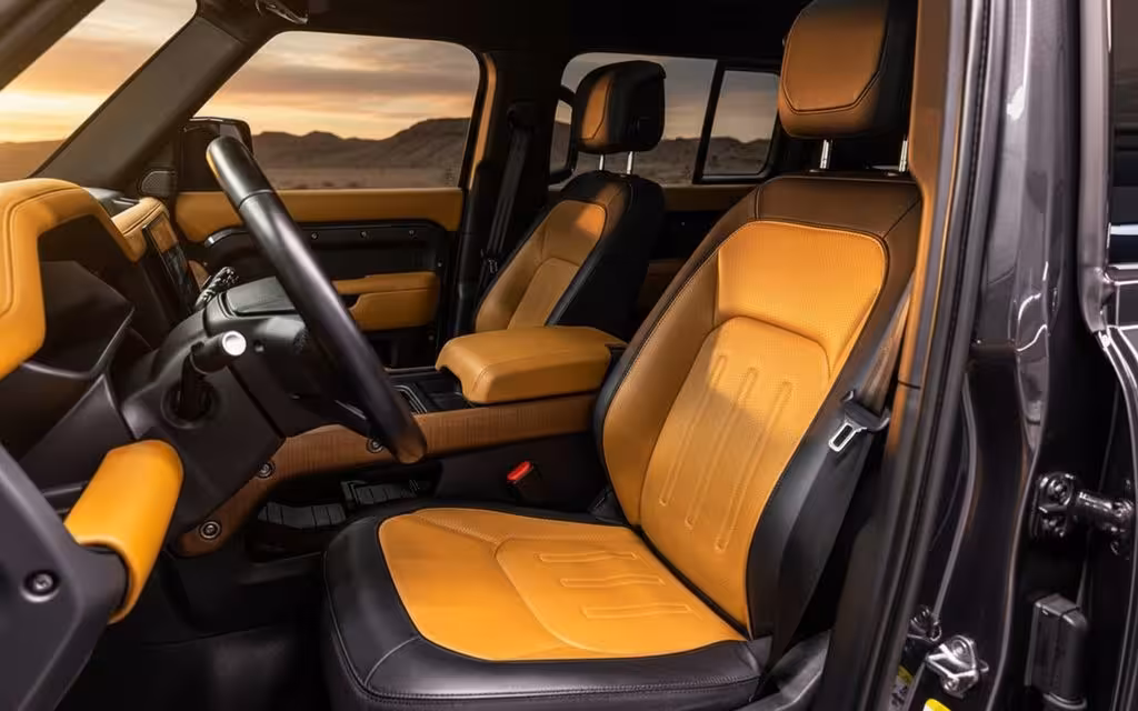 LandRover Defender 2024 leather seats and cabin – rental in Dubai