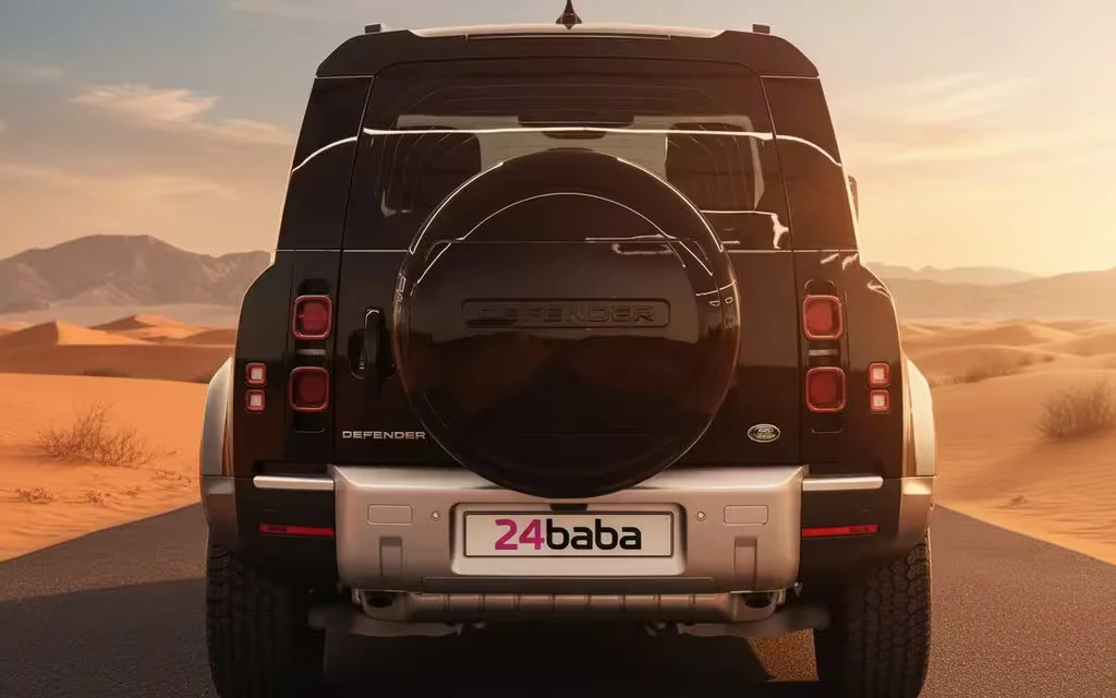 LandRover Defender 2024 Black rear view showing taillights – rental in Dubai