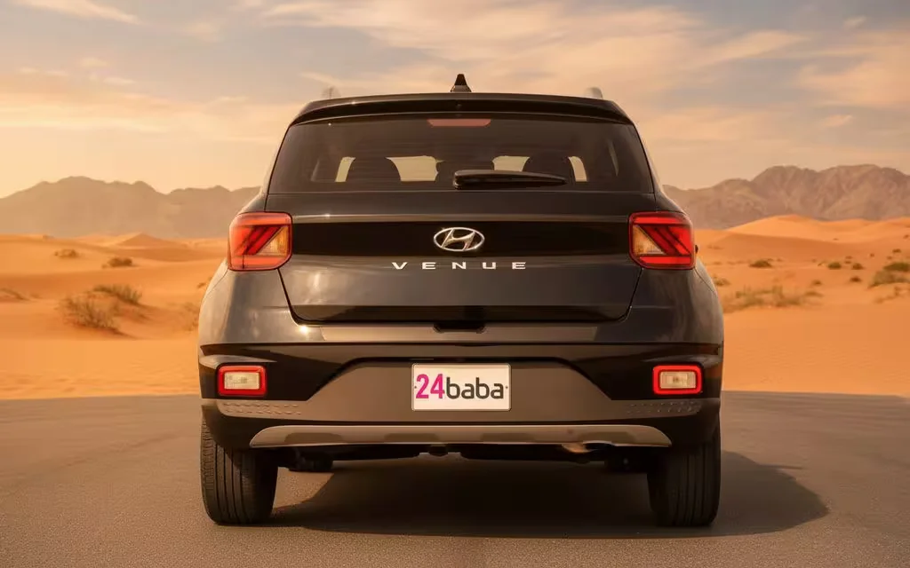 Hyundai Venue 2021 Black rear view showing taillights – rental in Dubai