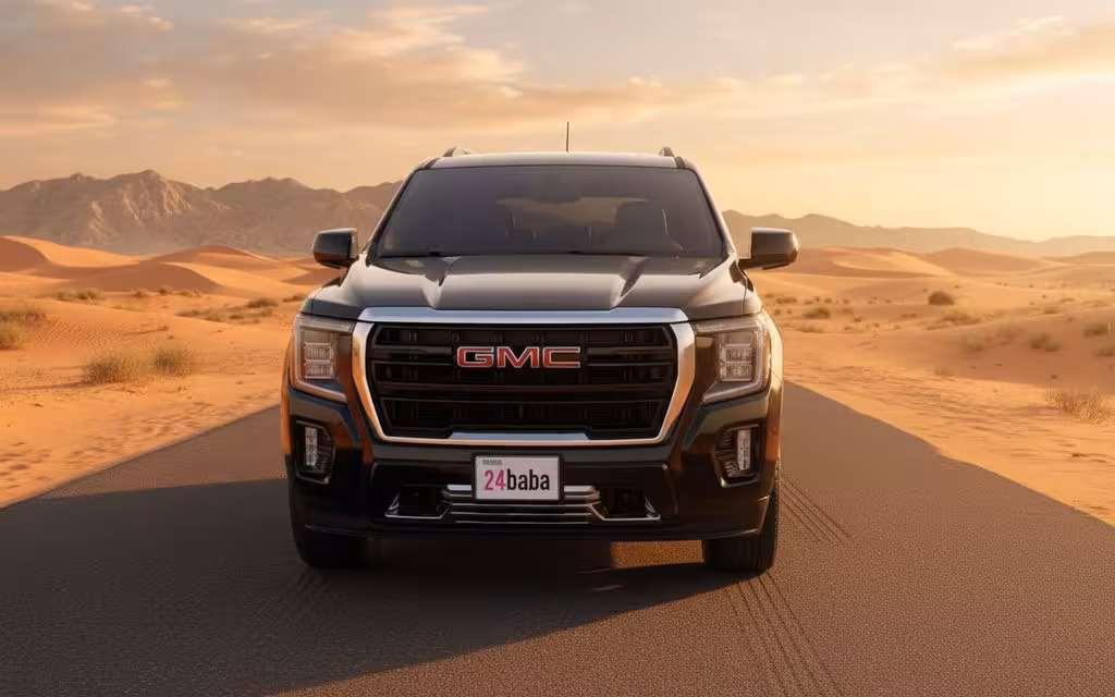Gmc Yukon 2022 Black front view with headlights – rental in Dubai
