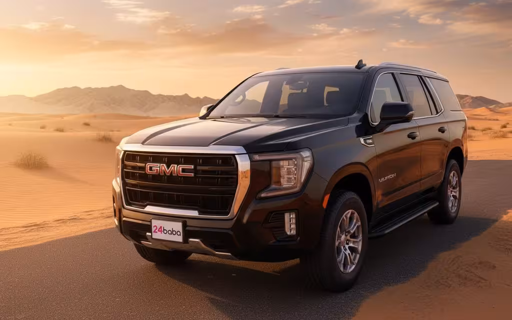 Gmc Yukon 2022 Black parked outdoor scene – rental in Dubai