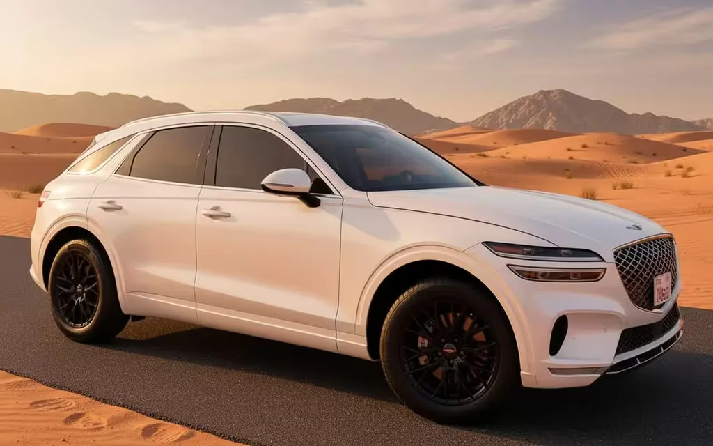 Genesis Gv70 2023 White side profile – rental in Dubai