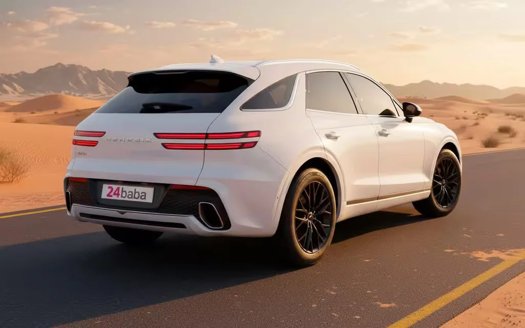 Genesis Gv70 2023 White rear view showing taillights – rental in Dubai