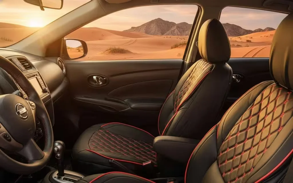 Nissan Versa 2025 leather seats and cabin – rental in Dubai
