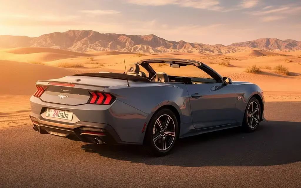 Ford Mustang 2024 Blue side profile – rental in Dubai