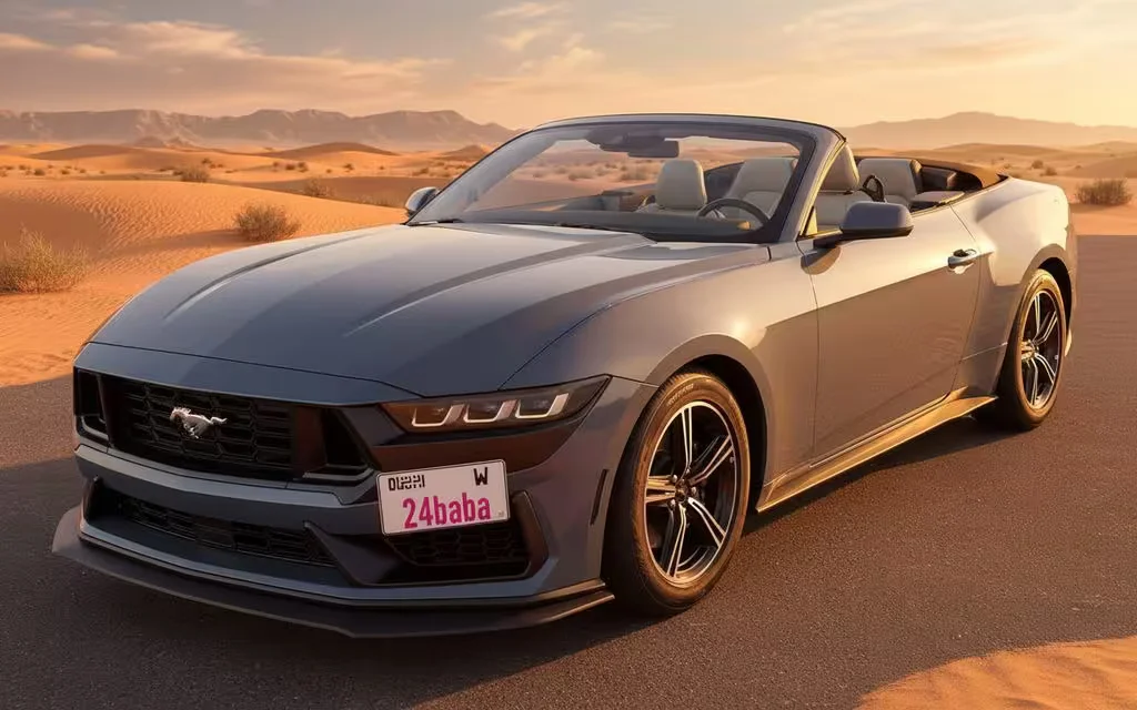 Ford Mustang 2024 Blue front view with headlights – rental in Dubai