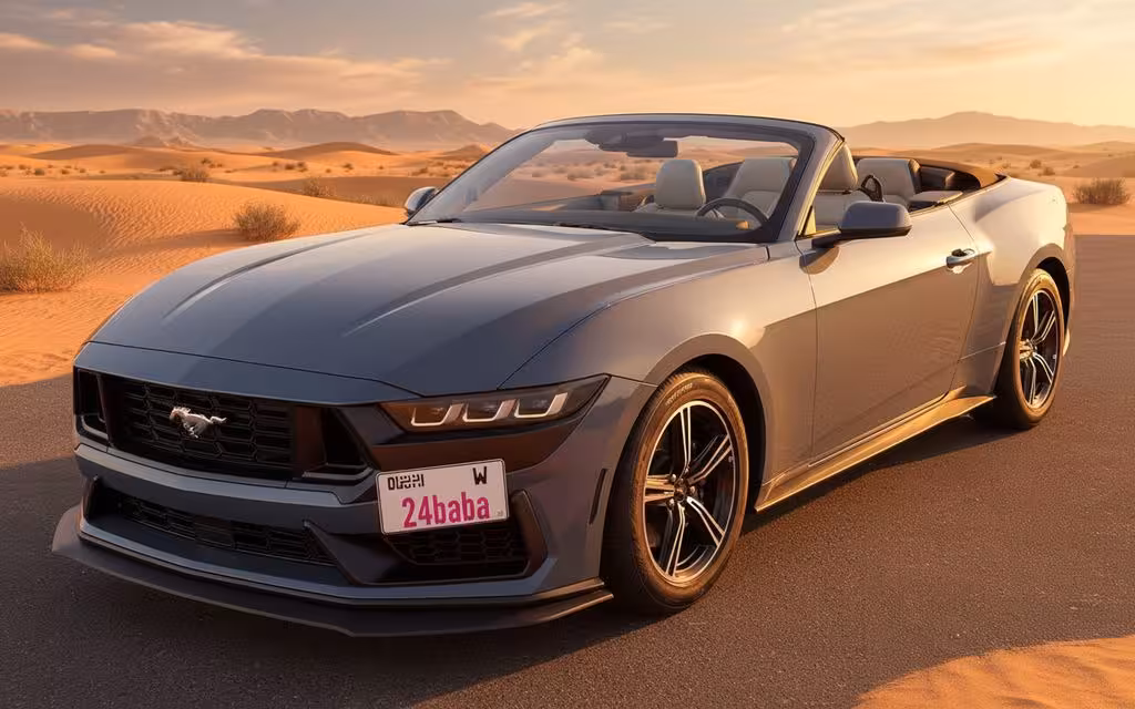 Ford Mustang 2024 Blue front view with headlights – rental in Dubai