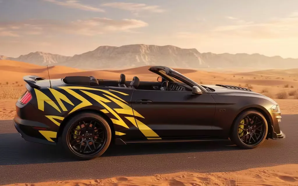 Ford Mustang 2021 Black side profile – rental in Dubai