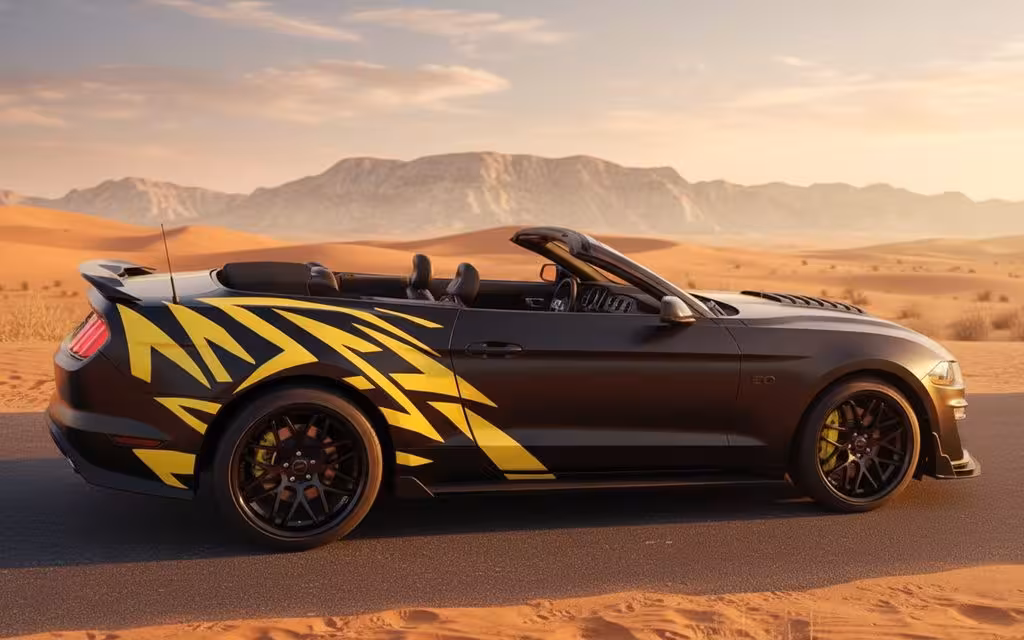 Ford Mustang 2021 Black side profile – rental in Dubai