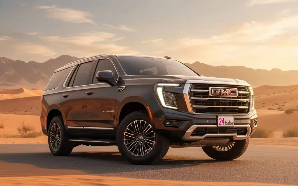 Gmc Yukon 2025 Black front view with headlights – rental in Dubai