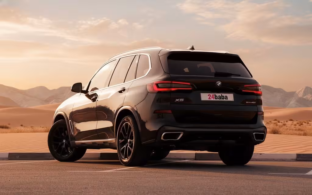Bmw X5 2020 Black rear view showing taillights – rental in Dubai